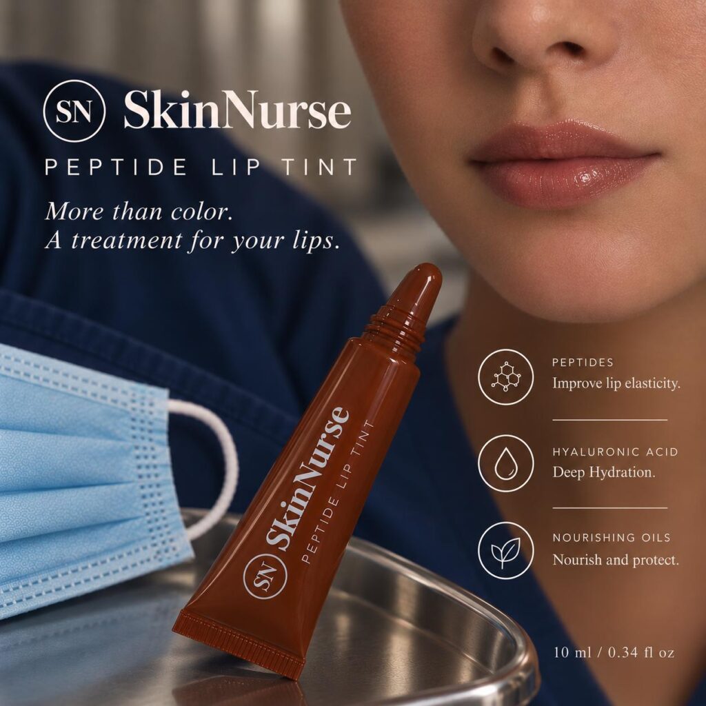SkinNurse Peptide Lip Tint, chocolate-brown tint, 10 ml
